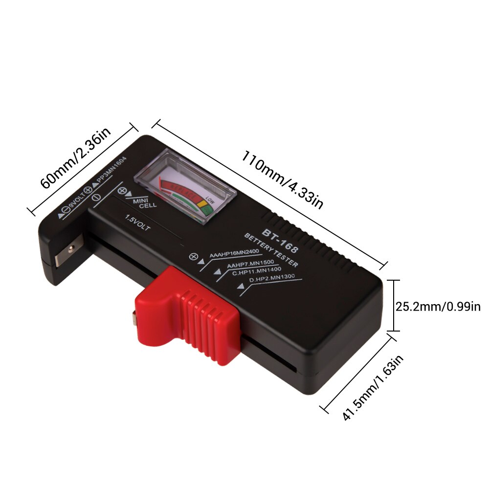 Bt -168 digitalt batteritest aa / aaa / c / d /9v/1.5v batterier universal knapcelle batteri farvekodet meter angiver volt tester