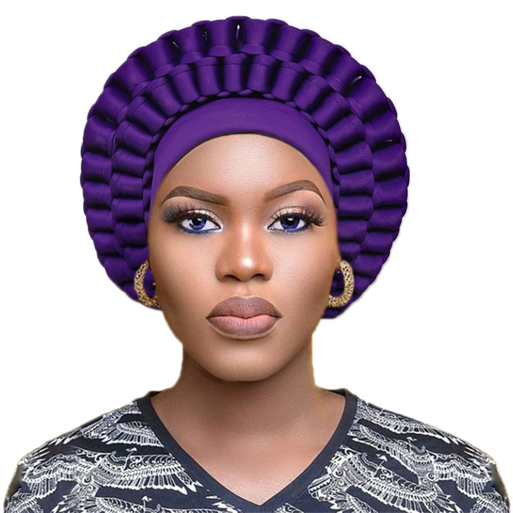 Afrikansk headtie nigeriansk turban kvinder auto gele afrikanske headwraps ankara hovedbeklædning let slips: Lilla