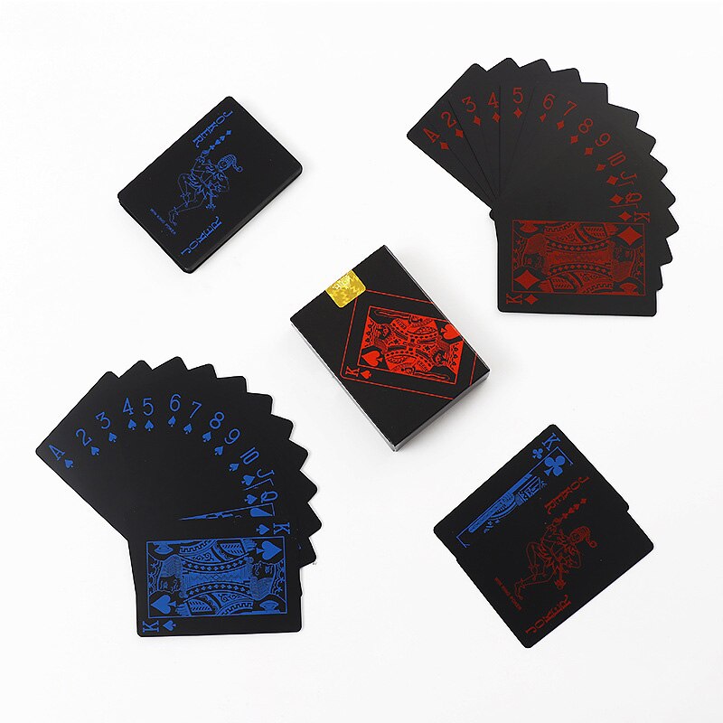 54Pcs Waterdichte Pvc Pure Black Magic Box-Verpakt Plastic Speelkaarten Set Dek Poker Klassieke Goocheltrucs tool