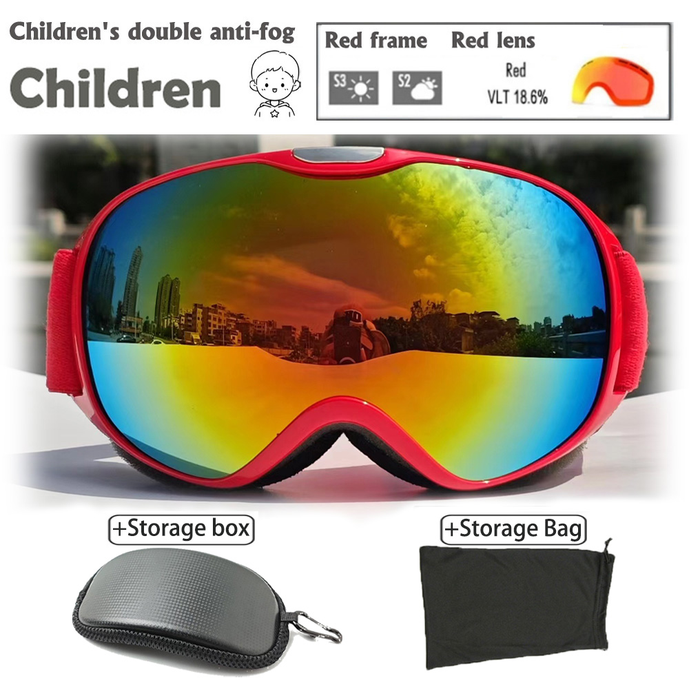 Ski Glasses Kids 4-14 Years Old Double Layer Anti Fog Windbreak Safety Glasses UV400 All Day Skiing Glasses Winter Anti-Glare: Beige