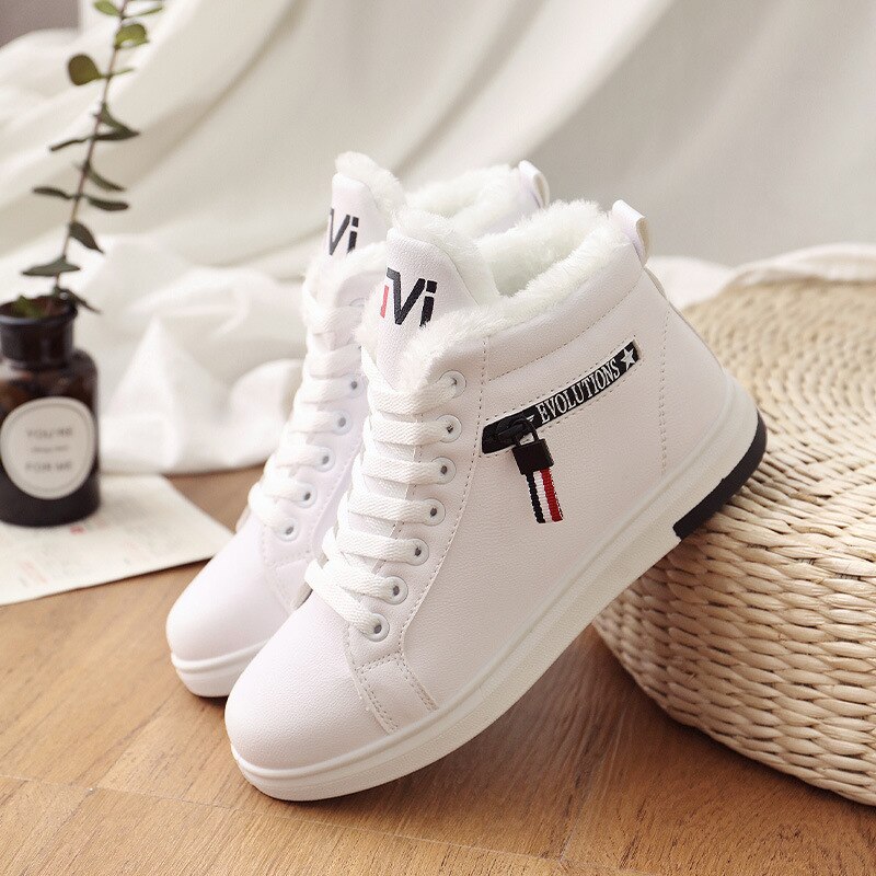 Botas de nieve cortas con cordones para mujer, botines cálidos de felpa PU, para invierno,: white / 9