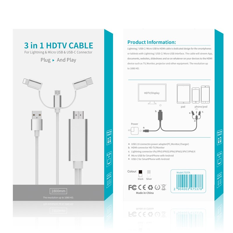 3 in 1 USB Kabel zu usb Für iphone 11 Telefon zu hdtv für Mikro beleuchtung hdm 3 in 1 USB kabel