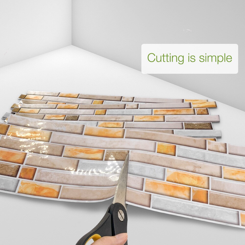 14Pcs/1 ㎡ Elegance Yellow Marble Kitchen Tile Stickers Bathroom Self-adhesive Wall Floor Decor Home DIY Tile Sticker