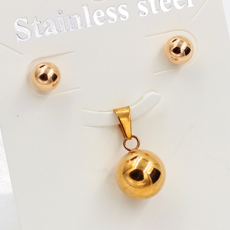 Luxusteel Inoxidable Ronde Bal Hanger Ketting Oorbellen Brinco Mujer Accessoires Gratis Kettingen Ketting En Oorbellen Sets: rose gold