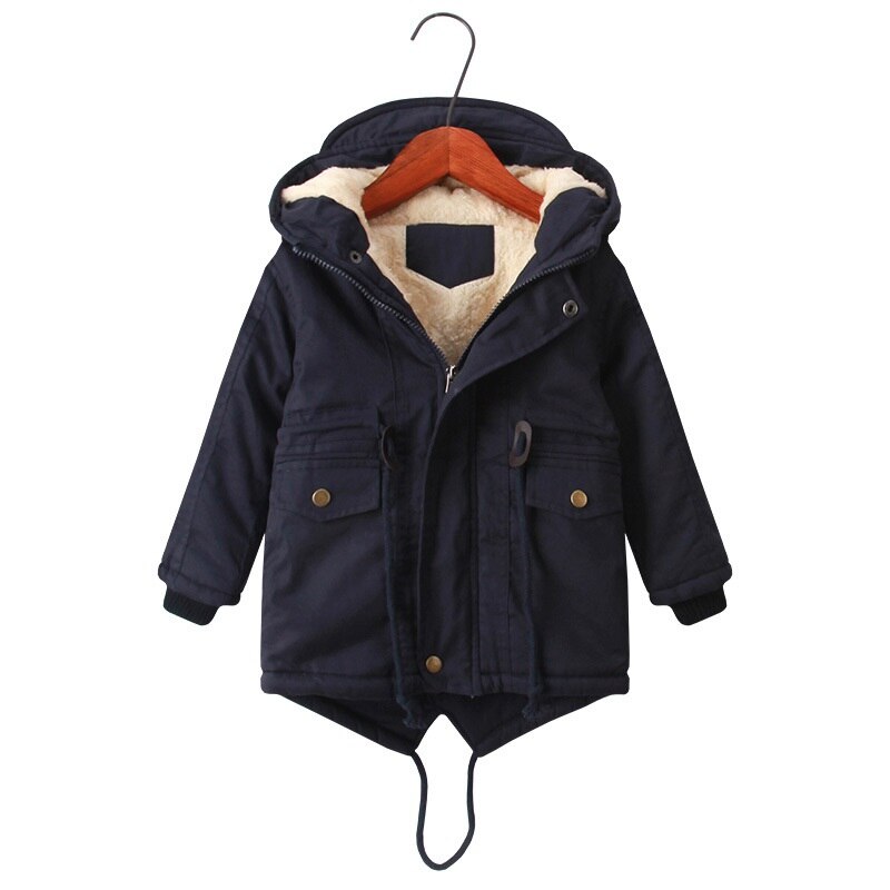 Lange stijl kinderkleding winterjas voor jongens fleece fluweel kinder jongens meisjes jas bovenkleding overalls voor kinderen: Marine / 5t
