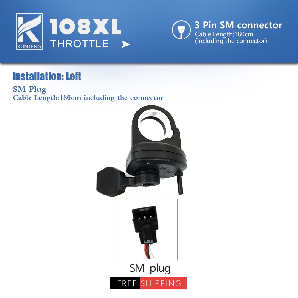 Electric Bicycle Thumb Throttle Lef/Right Side 24V-72V e-Bike Whole Throttle Half Twist Throttle Handle For Ebike Conversion Kit: 108XL SM