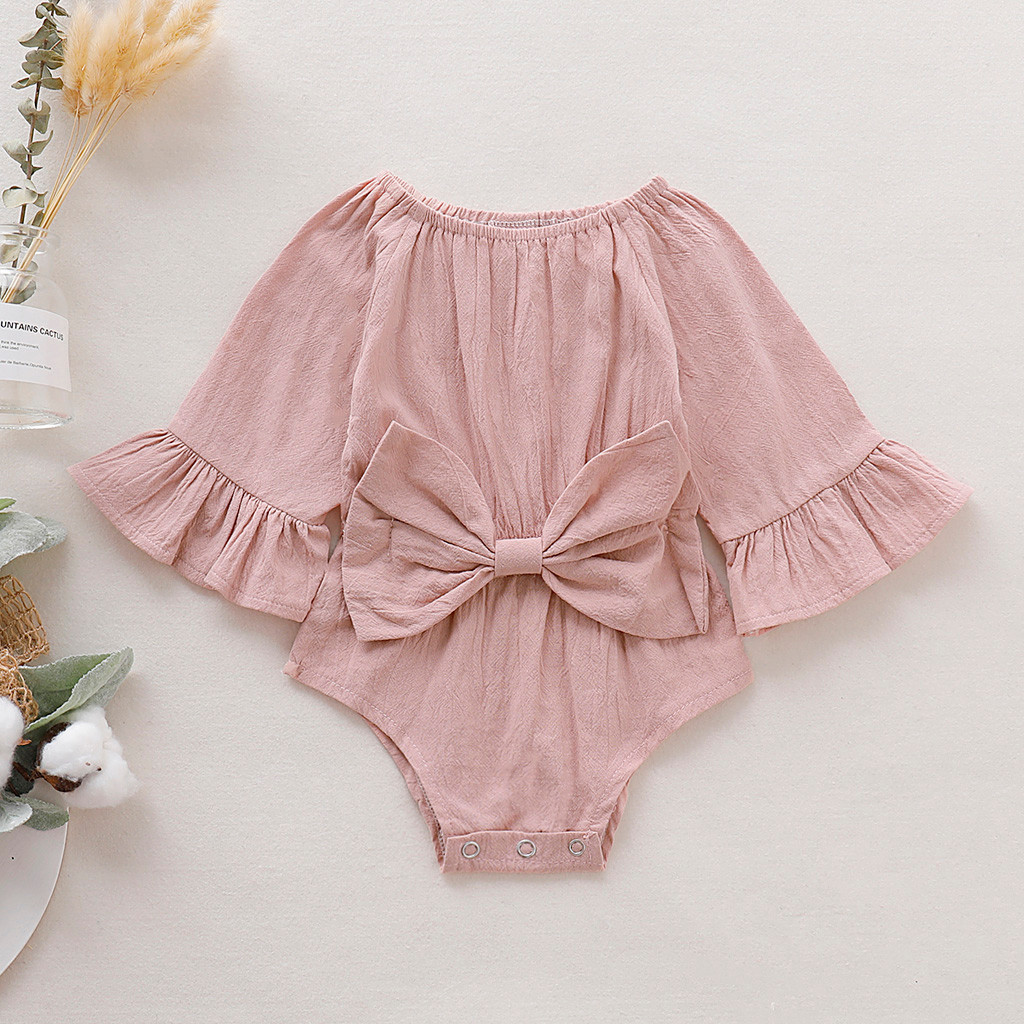 Sommerkleidung für babys, neugeborene, säuglinge, mädchen, bodys mit schleife, ausgestellte langarm-jumpsuits, Outfits mit schleife, spielanzüge.