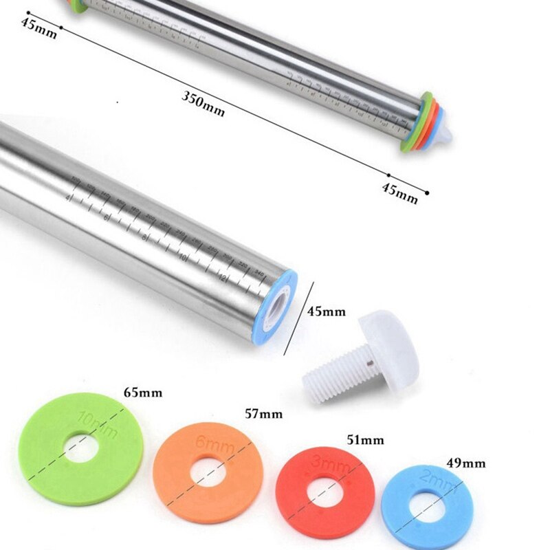 Rolling Pin Pastry Mat Set Stainless Steel with Scale Adjustable for Baking Dough Pizza Pastry Biscuits