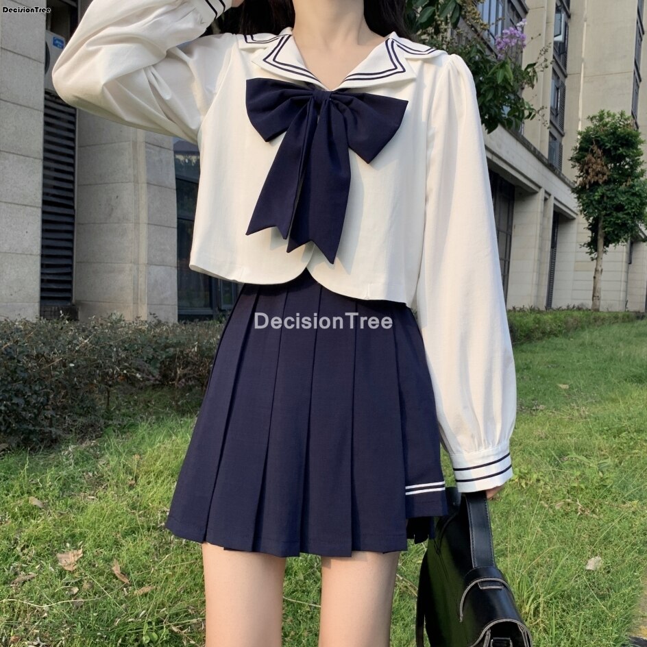 2022 girls school uniform clothing long sleeved navy collar shirt school students pleated skirts jk school sailor uniforms