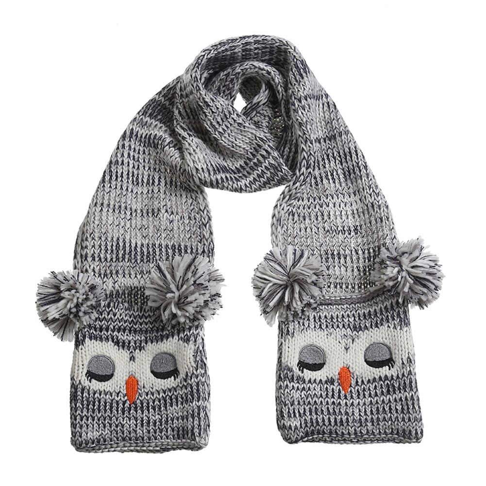 Cartoon Autumn Winter Children Scarf Cute Shawls Thick Warm Neck Soft Wrap Scarves Knitted Neck Warmer for Outdoor Camping: Grey