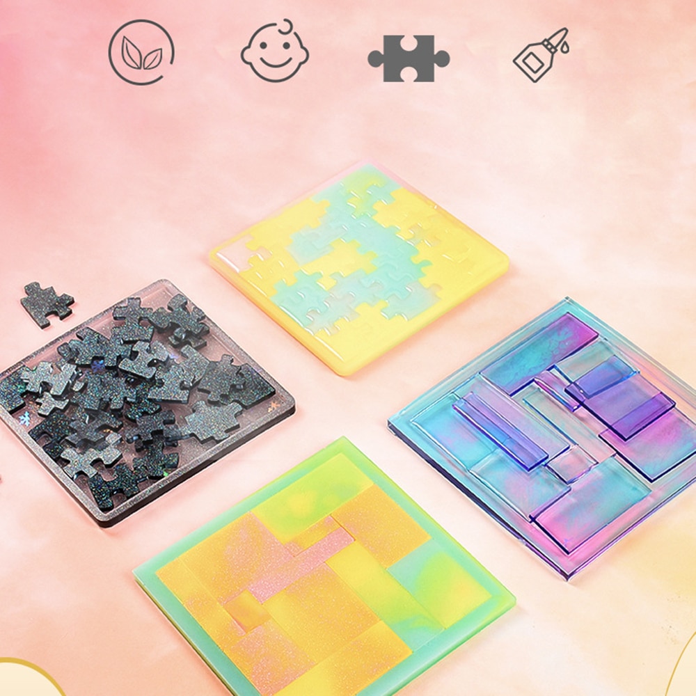 Puzzle Puzzle Silikon Formen DIY Handwerk Harz Gussformen Für Heimat Dekor Spiel spielen UV Epoxid Harz Tablett Bahn bilden Bausatz