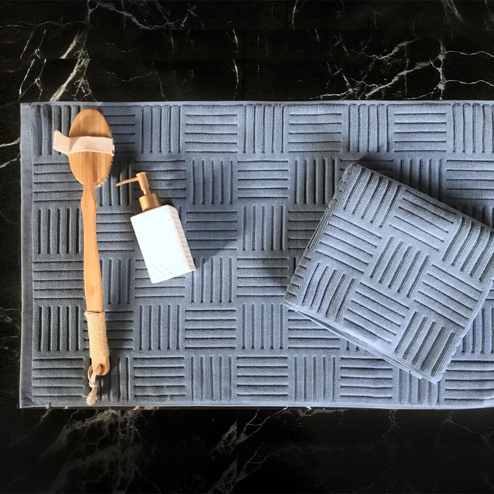 Baumwolle Bad Matte Bad Teppiche und Teppich Salon Hotel SPA Dusche Zimmer Füße Muster Handtuch Saugfähigen Wc Badewanne Matte: blue