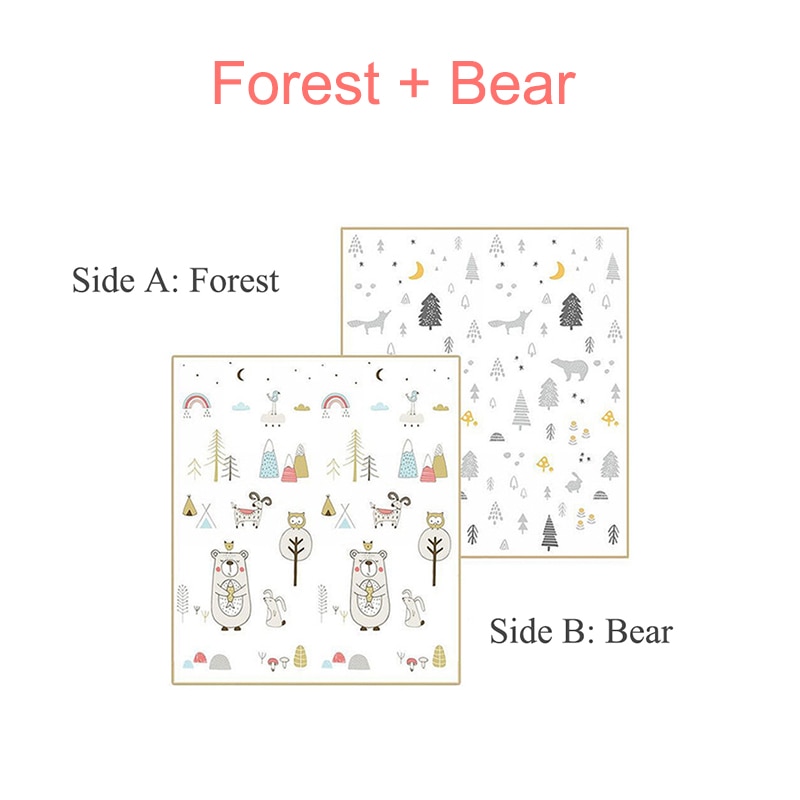 Alfombra para juegos de bebés Babyinner de 200x180cm, alfombrilla Reversible plegable para gatear, alfombrillas de espuma gruesa XPE, alfombrillas antideslizantes para juegos, alfombra para niños: Forest and Bear / 200X180X1cm(0.39in)