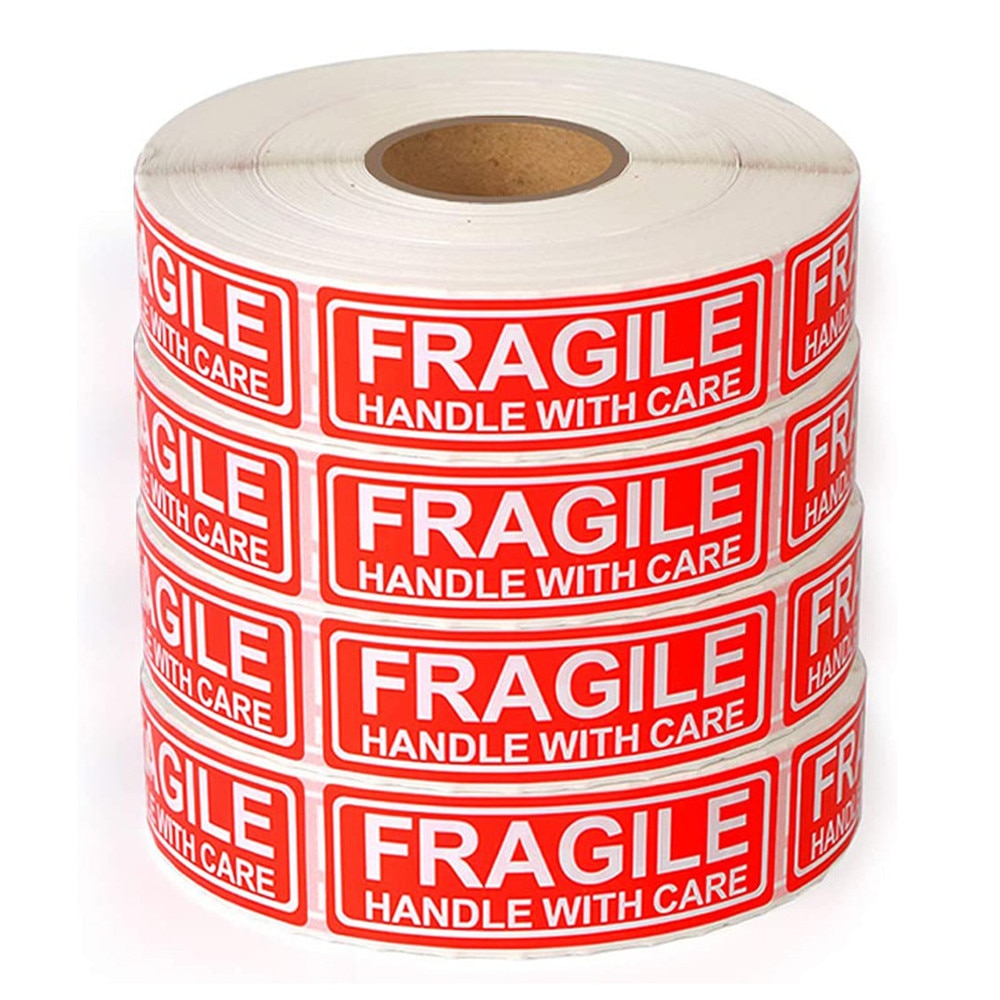 Red Warning Sticker Fragile Handle With Care DO NOT BEND 2.5x7.5cm Transport Packaging Remind Labels 150/500pcs/roll