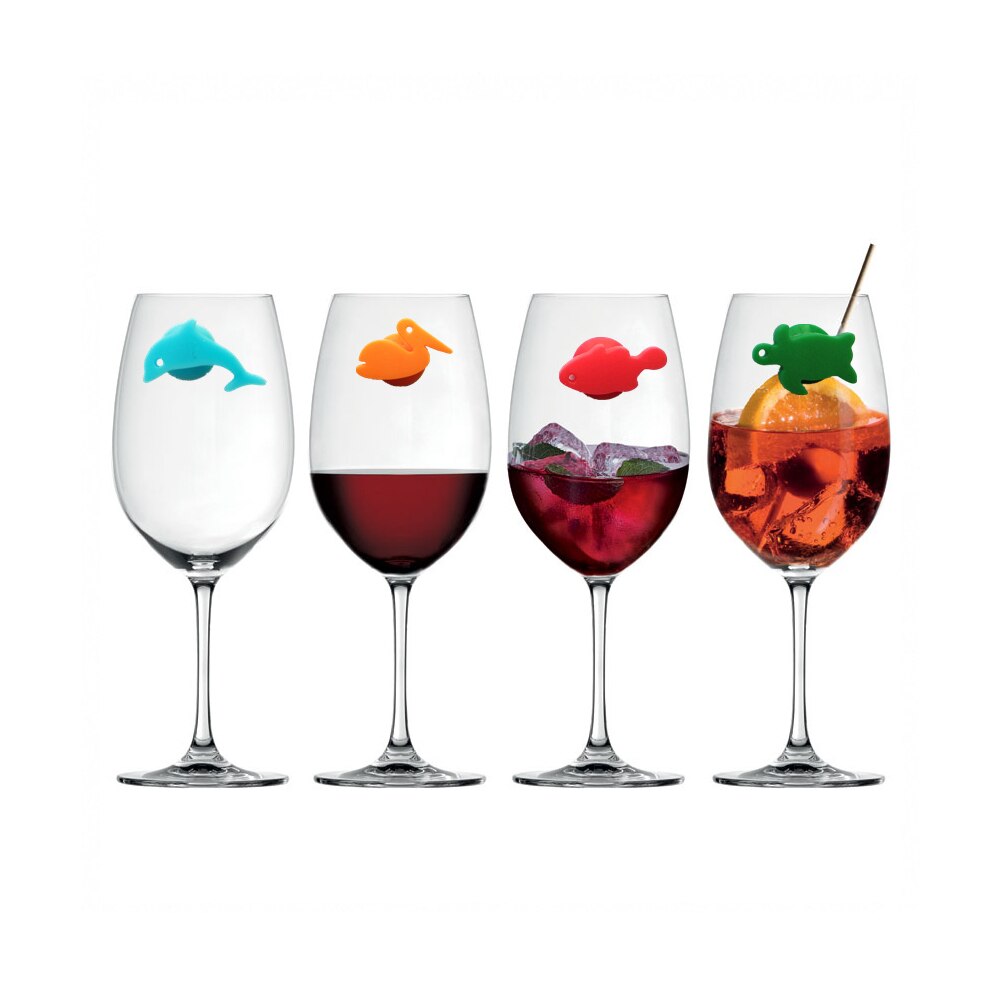 Marcadores de silicona reutilizables de animales marinos y animales de la tierra, dijes para bebidas, identificador de vino para cócteles, signo de taza para beber, 24 piezas, A50