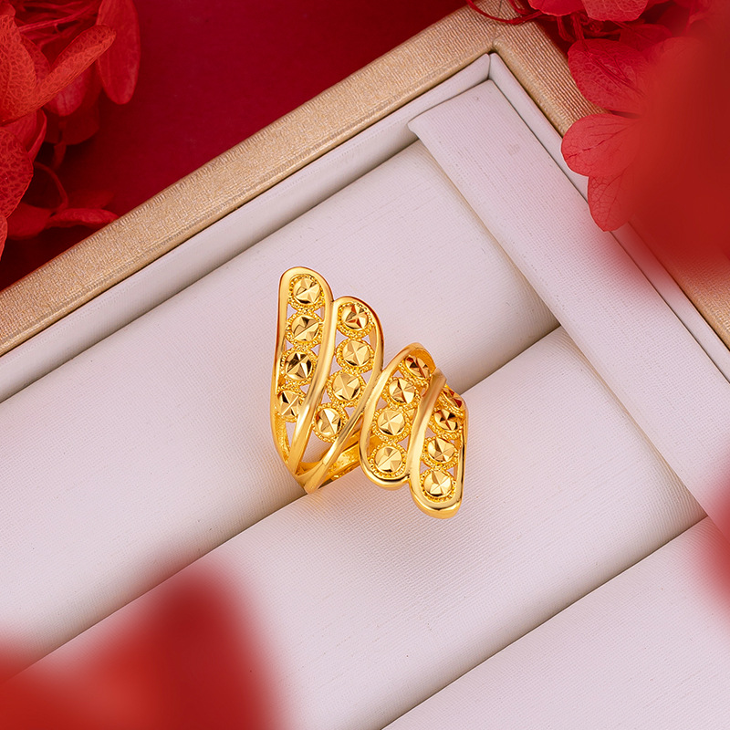 Anillo grande de flor exagerada hueca para mujer, anillos de oro amarillo Real de 18k para mujer, anillo de de boda, , joyería de flores para mujer: Multicolor