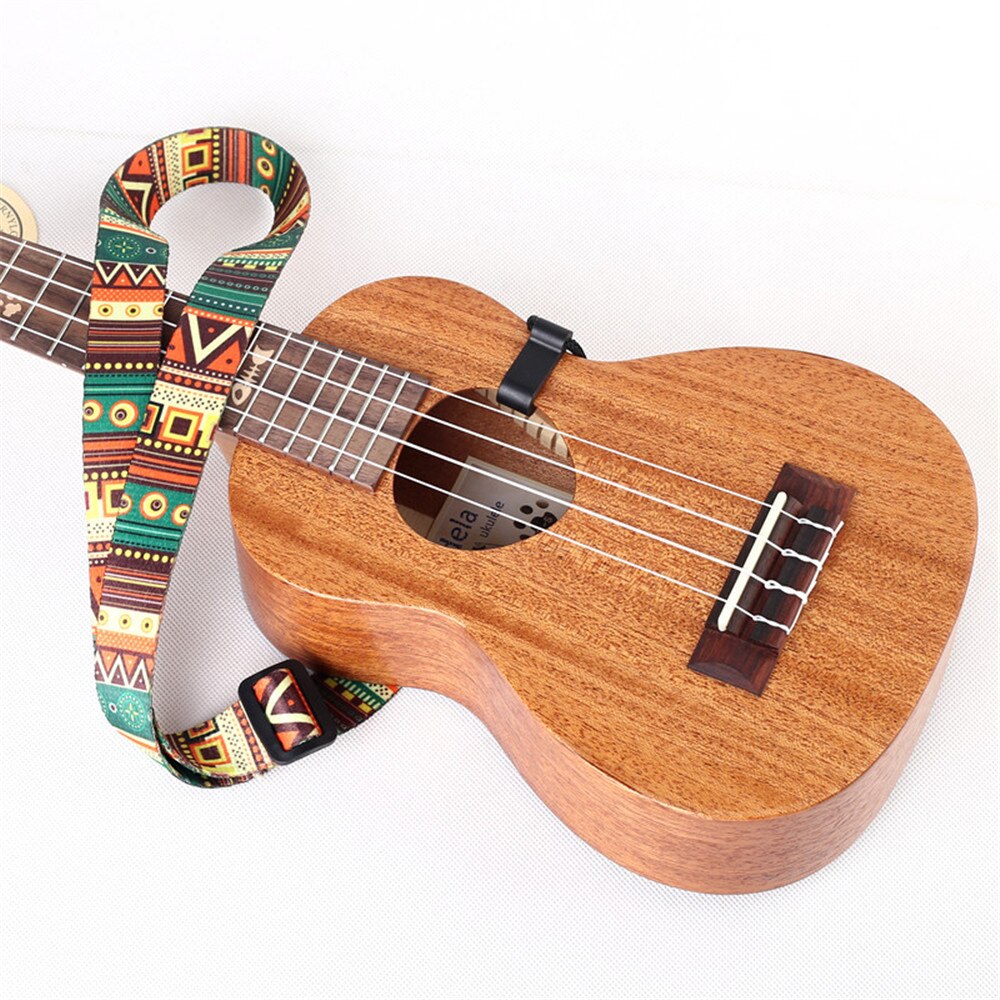 Pince à sangle de Style ethnique sur ukulélé ceinture accessoires d'instruments ruban en Nylon réglable sangle de guitare ukulélé sangle ceinture