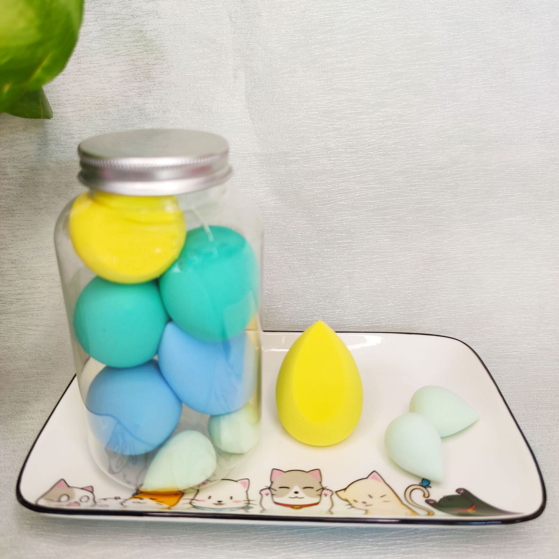 5/7Pcs Beauty Egg Set Gourd Water Puff Makeup Puff Set Colorful Cushion Cosmestic Sponge Egg Tool Wet and Dry Use Makeup: Blue 7 pcs