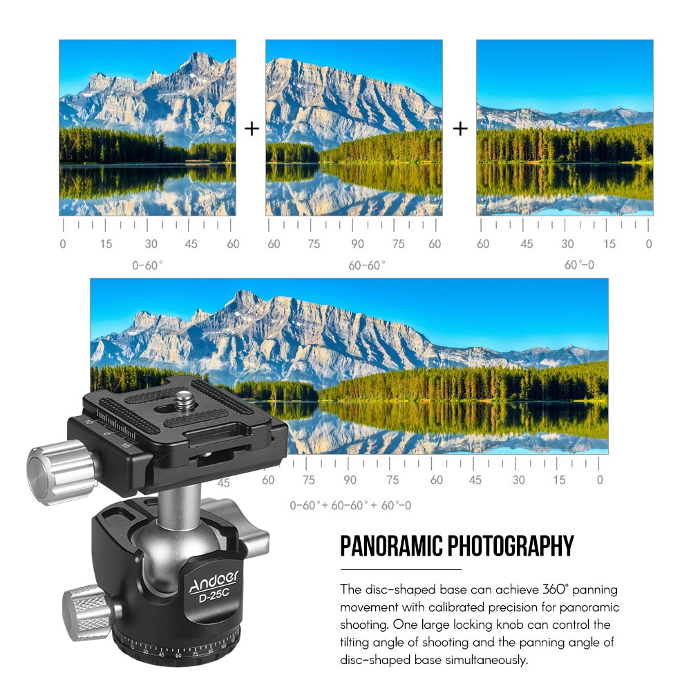 in Lega di Alluminio Andoer D-25C Cnc mini Testa Del Treppiede Ballhead Doppio tacca Testa a Sfera per canone Nikon Sony Dslr Ildc Fotocamere treppiede