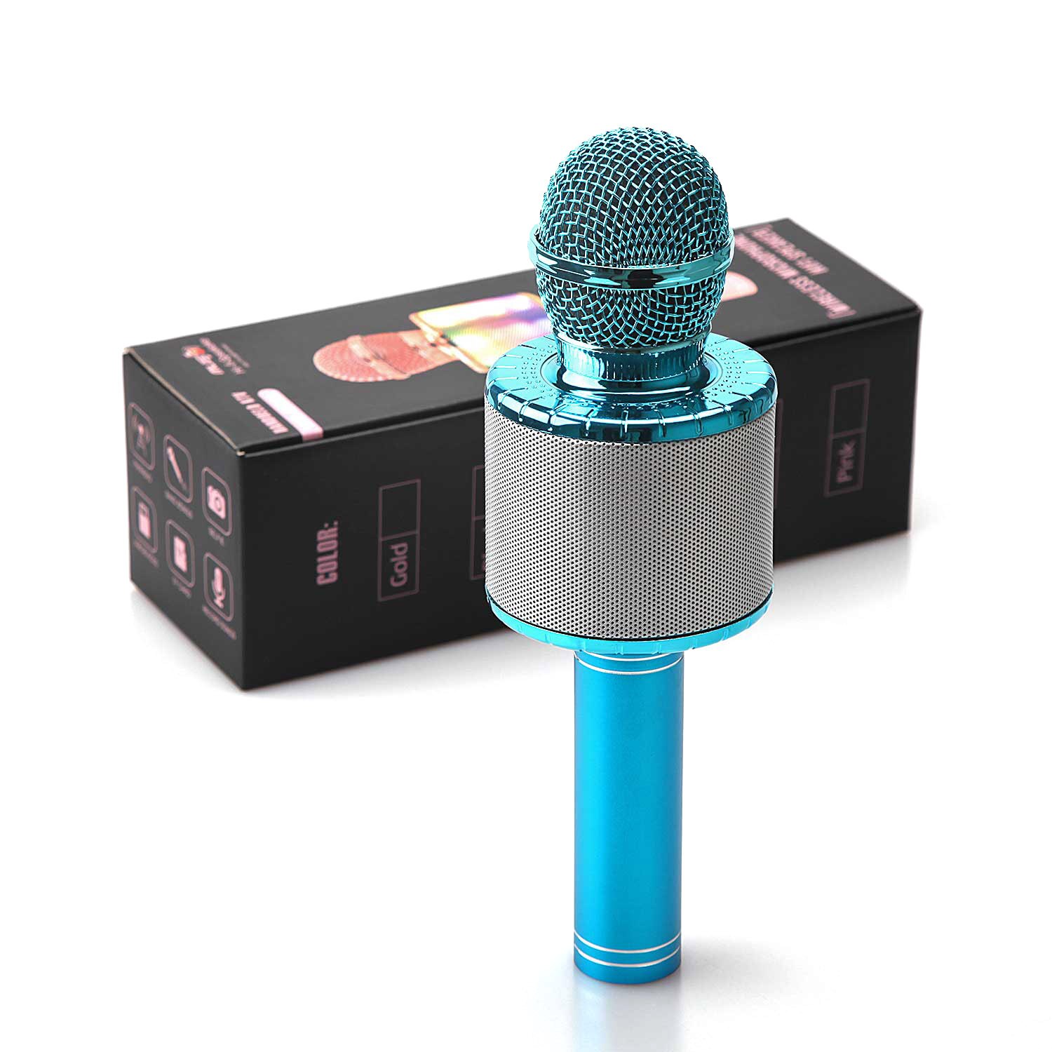 Karaoke Microphone for Kids Singing, 5 in 1 Wireless Bluetooth Microphone with LED Lights Karaoke Machine Portable Mic Speaker: blue
