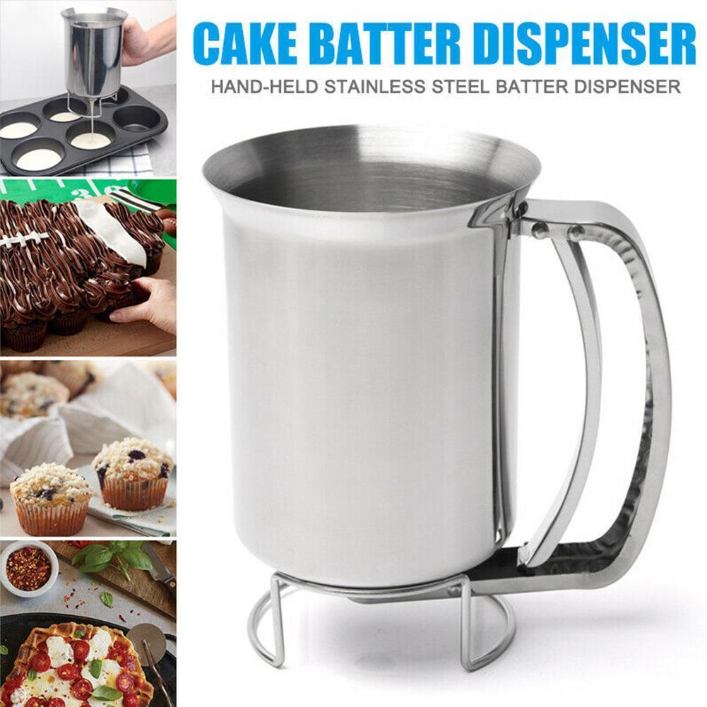 Handhållen pannkakssmetsdispenser med lock rostfri trattkaka cupcakes för bakning av smet verktyg köksstål  x1 e 9