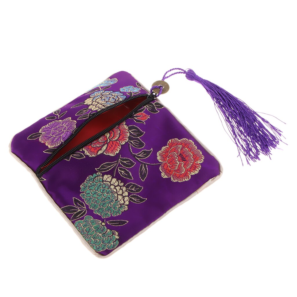 Vintage guzheng neglebåndspose pose kinesisk element silke brokadetaske med kvastindretning: Lilla