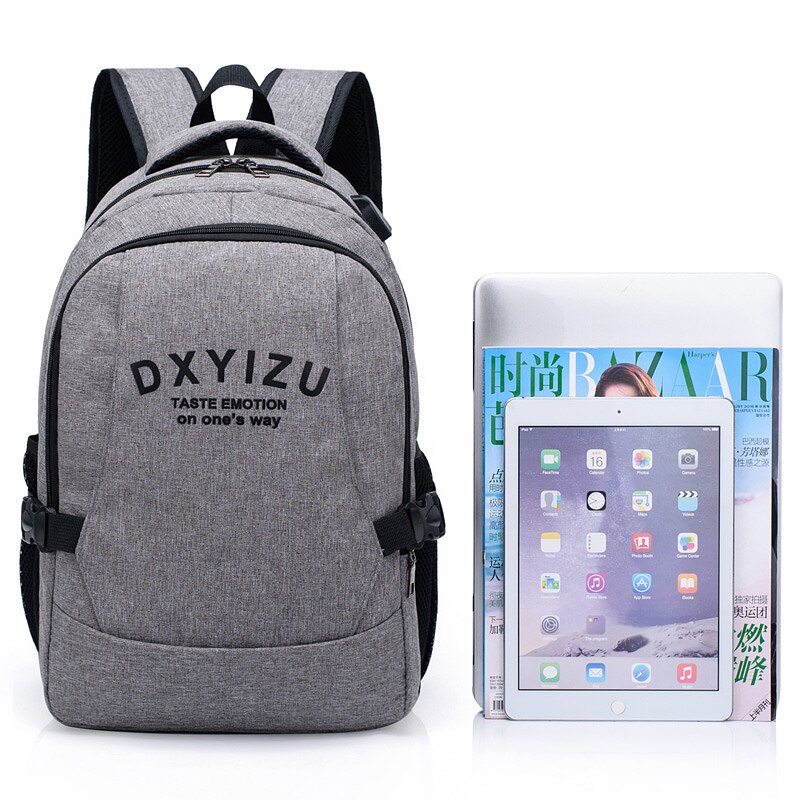 Mochila de carga USB para hombre, bolsa para ordenador portátil decorada con letras, escolar, de viaje, gran capacidad,