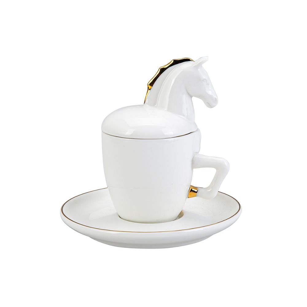 Luxe Authentieke Gedessineerde Paard Dacht 2 Persoon Koffie Cup Set
