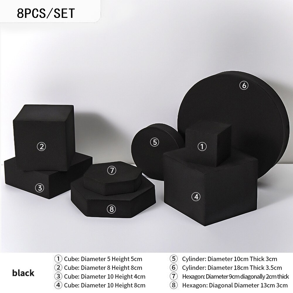 Accessoires de Photo en forme de Cube géométrique, en mousse, ornements de pose pour cosmétiques, arrière-plan nature morte, 8 pièces: 8pcs Black