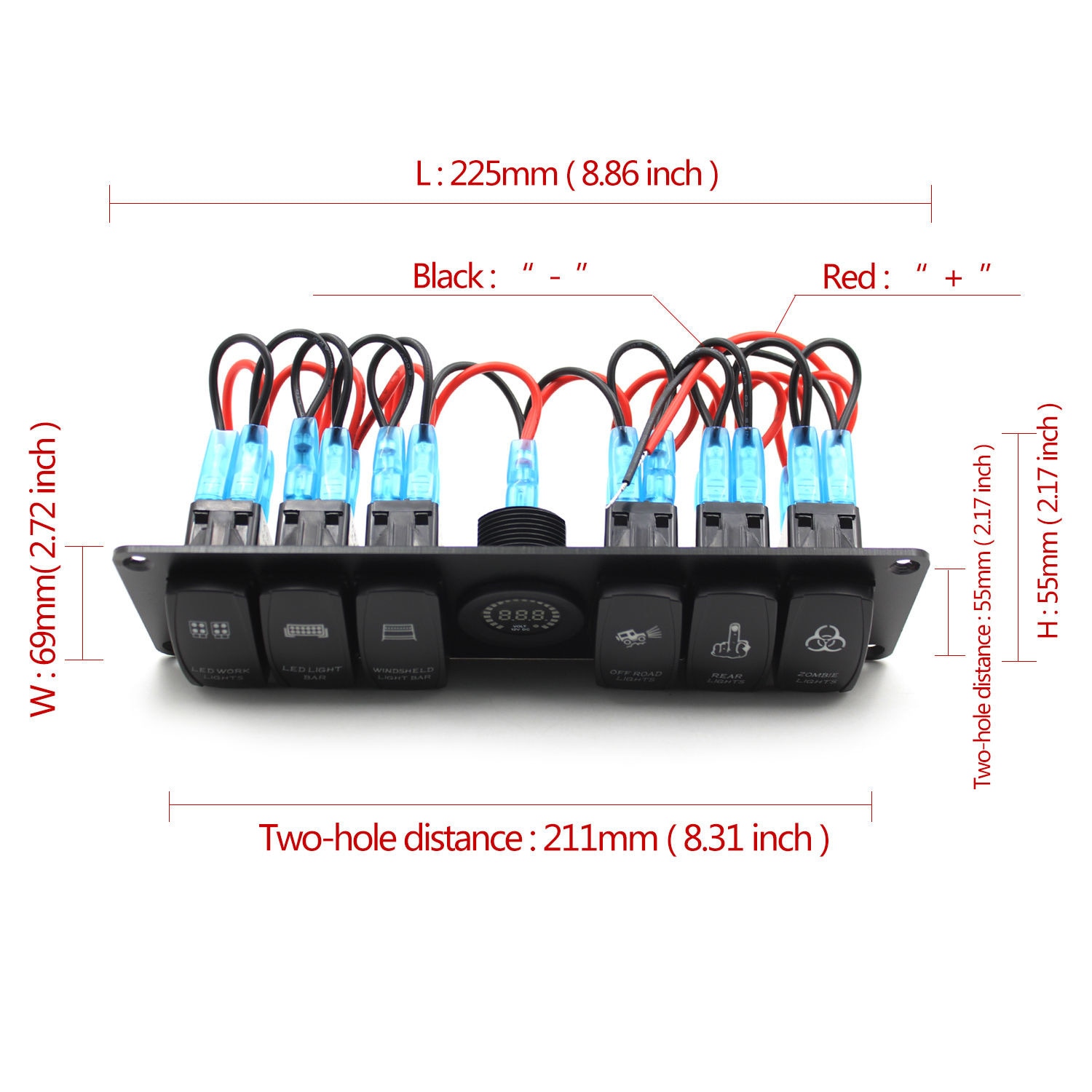 Farverige 12v 6 gang rocker switch panel afbryder led voltmeter rv bil marine båd switch panel led switch panel auto