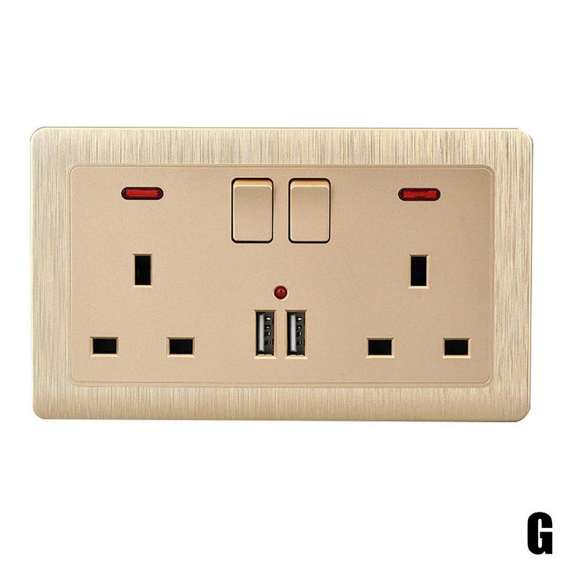 13A British Socket Usb Port Wall Charger Adapter Double Socket Way White Socket Gold 2 D6U3: G
