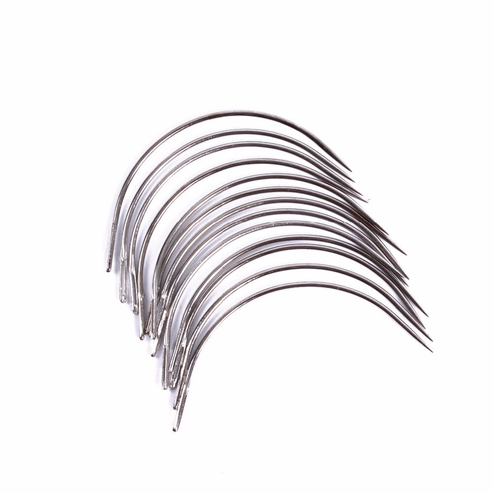 50Pcs 6CM C Shape Curved Needles Threader Sewing/Weaving Needles for Human Hair Extension Weft Weaving