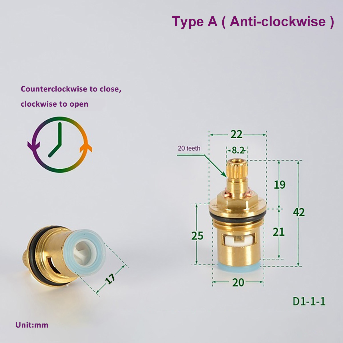 Universal Replacement Tap Valves Brass Ceramic Disc Cartridge Inner Faucet Valve for Bathroom Kitchen Clockwise / Anti-clockwise: black