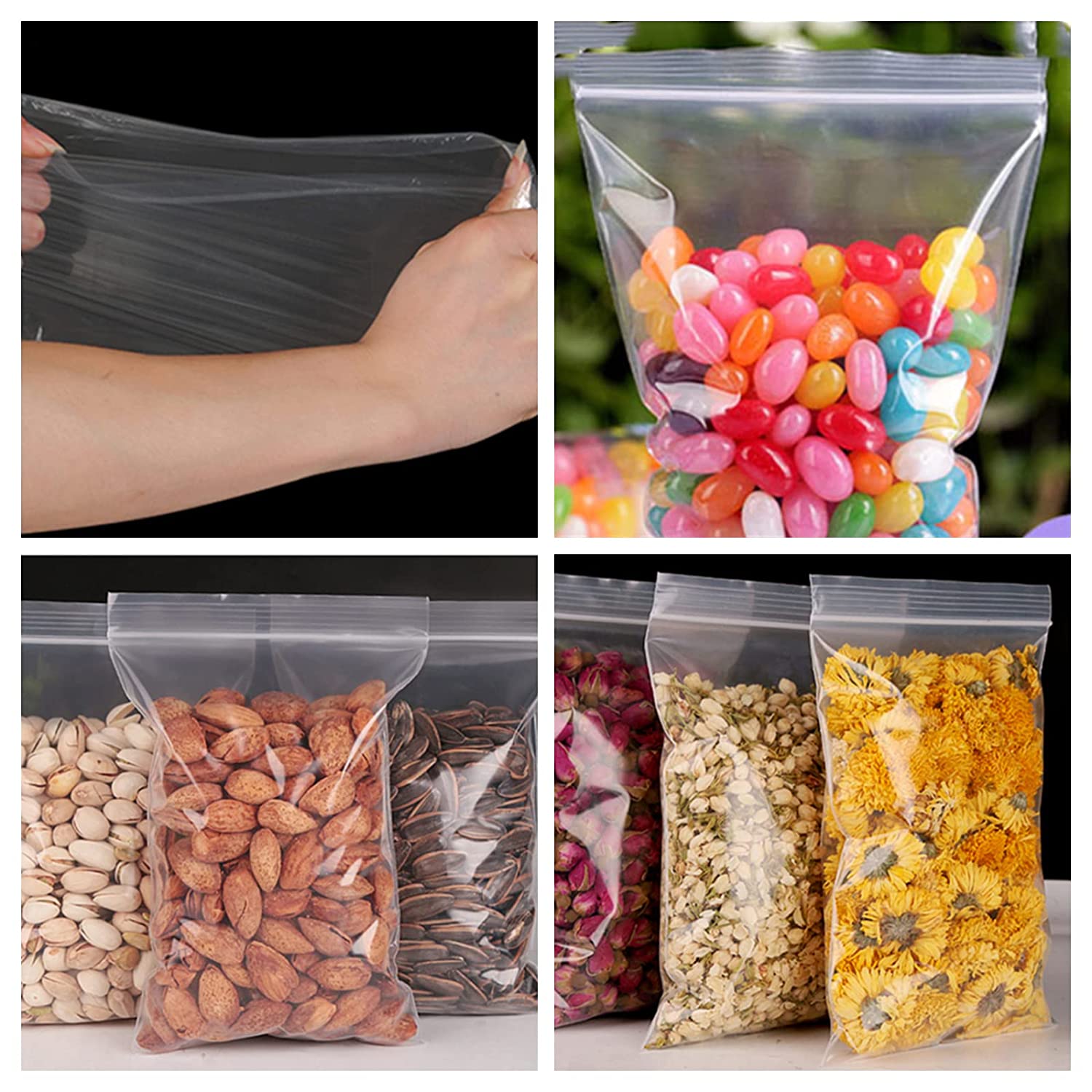100pcs/pack Plastic Storage Bags Transparent Thicken Zip-lock Bag Food Jewelry Bracelets Beads Zip Bags Reusable Sealing Pouch