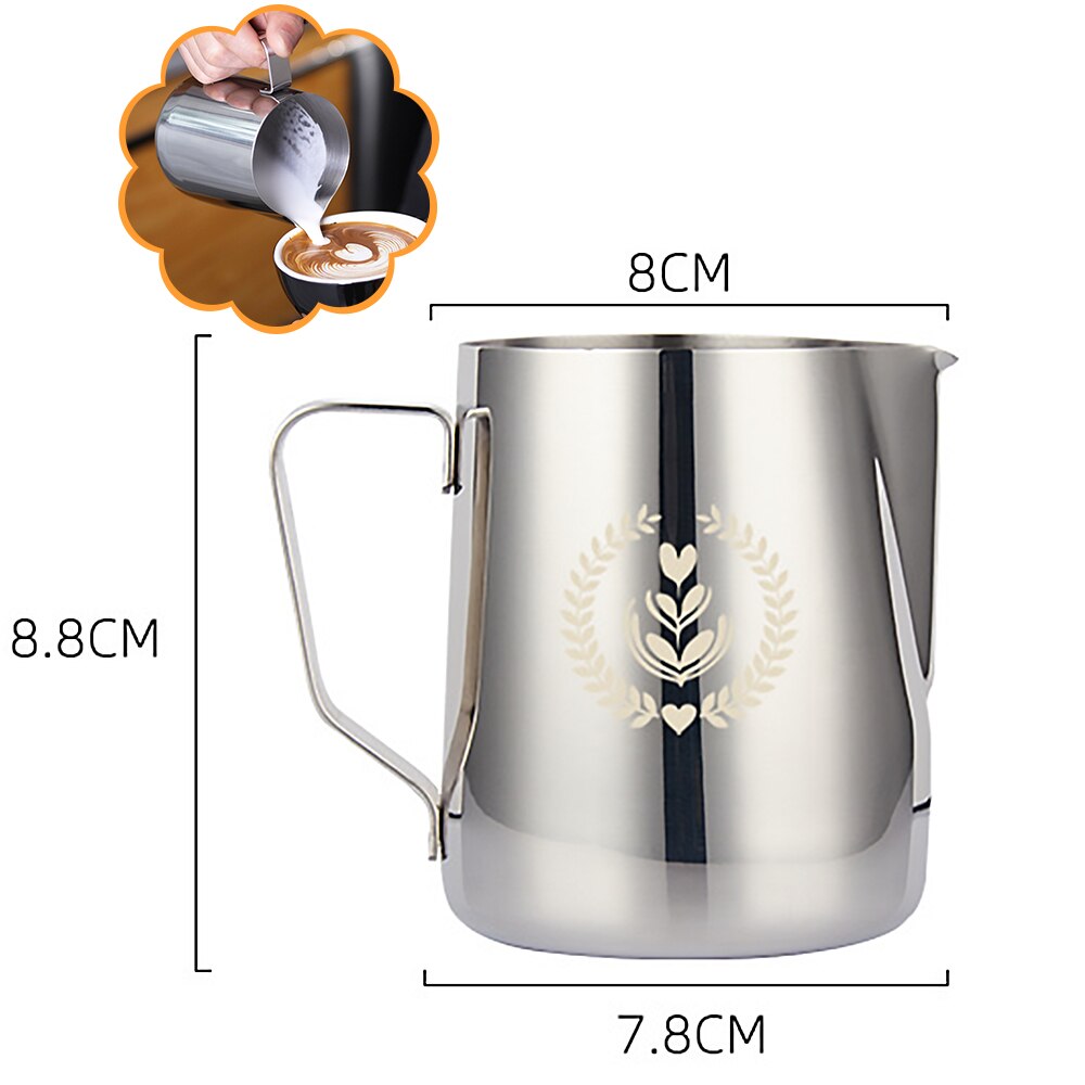 kitchen Home Coffee Milk Pitcher 350ml Stainless Steel Latte Art Frothing Jug Supplies Cappuccino Espresso With Scale Frother: B
