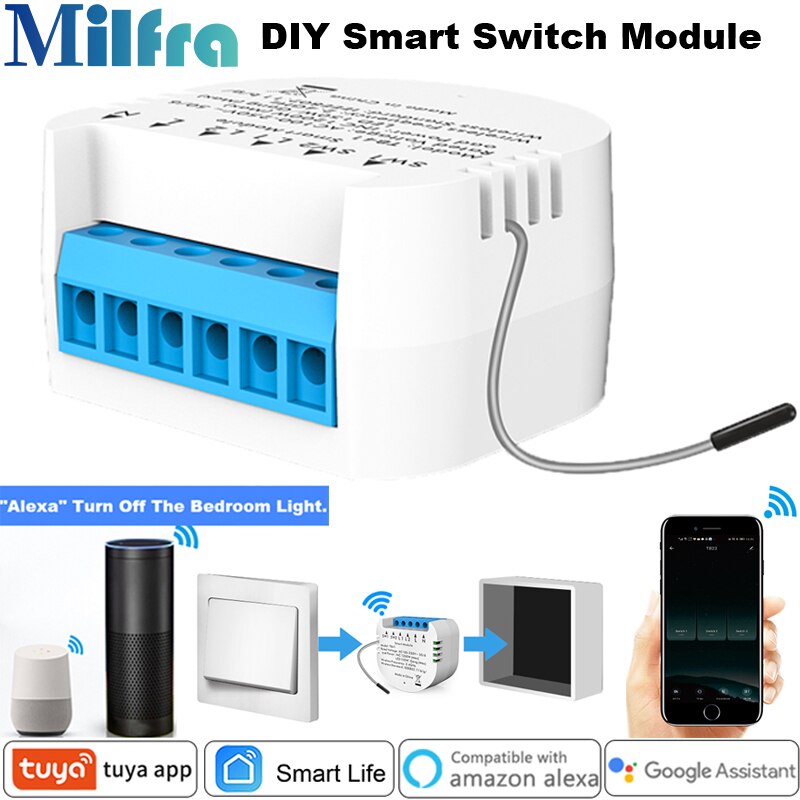 Milfra Mini DIY Remote Control Module Ordinary Switch Seconds Become Wifi Smart Light Switch for Assistant Alexa Tuya Smart Life