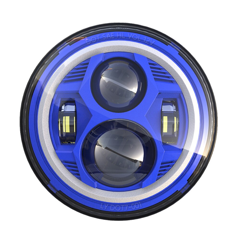 Phare de moto H4 LED rond 7 pouces, pour 93-08 Ducati Monster 1000 600 Halo anneau Amver pour jeep TJ Touring Lada 4x4 Yamaha Niva: Blue