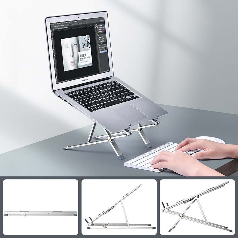 Adjustable Laptop Holder Notebook Stand Support For Mackbook Pro Computer Base Riser Portable Laptop Stand Cooling Bracket: Silver