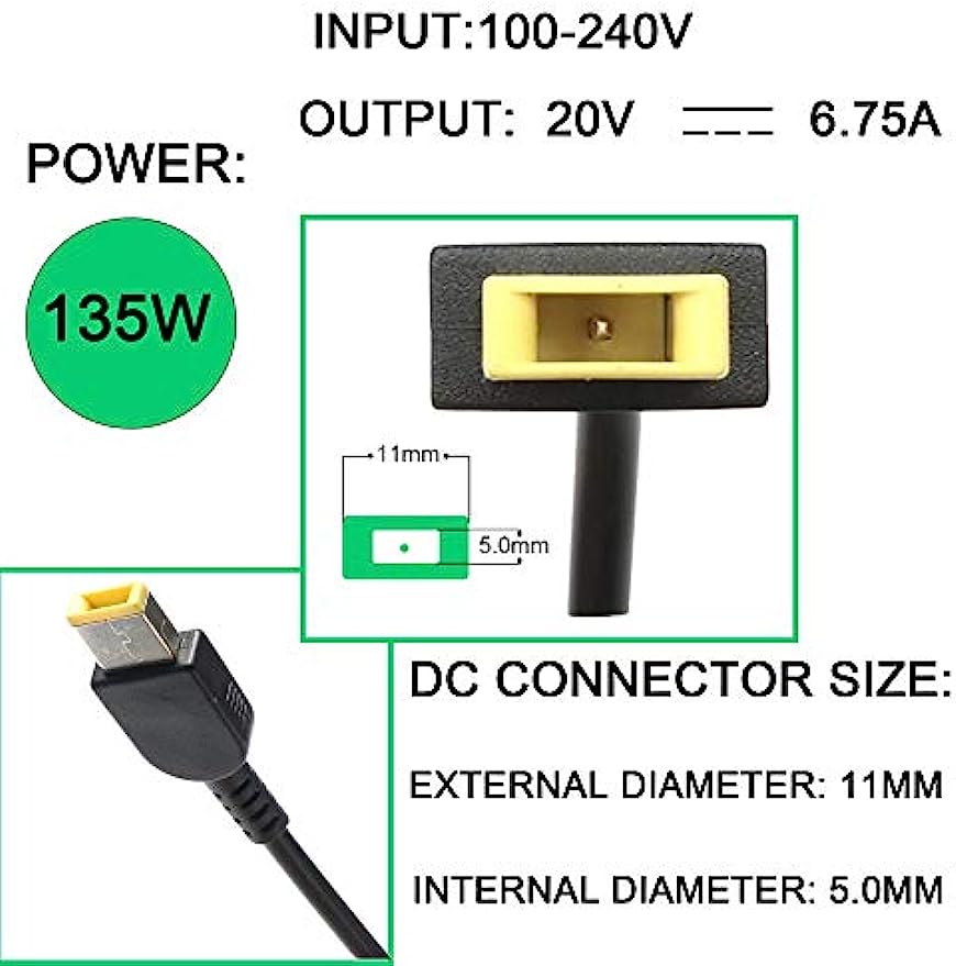 20V 6.75A 135W Laptop Ac Adapter Charger for Lenovo Legion Y520 Y520-15IKB Y520-15IKBN Y520-15IKBA Y530 Y530-15ICH Y7000P