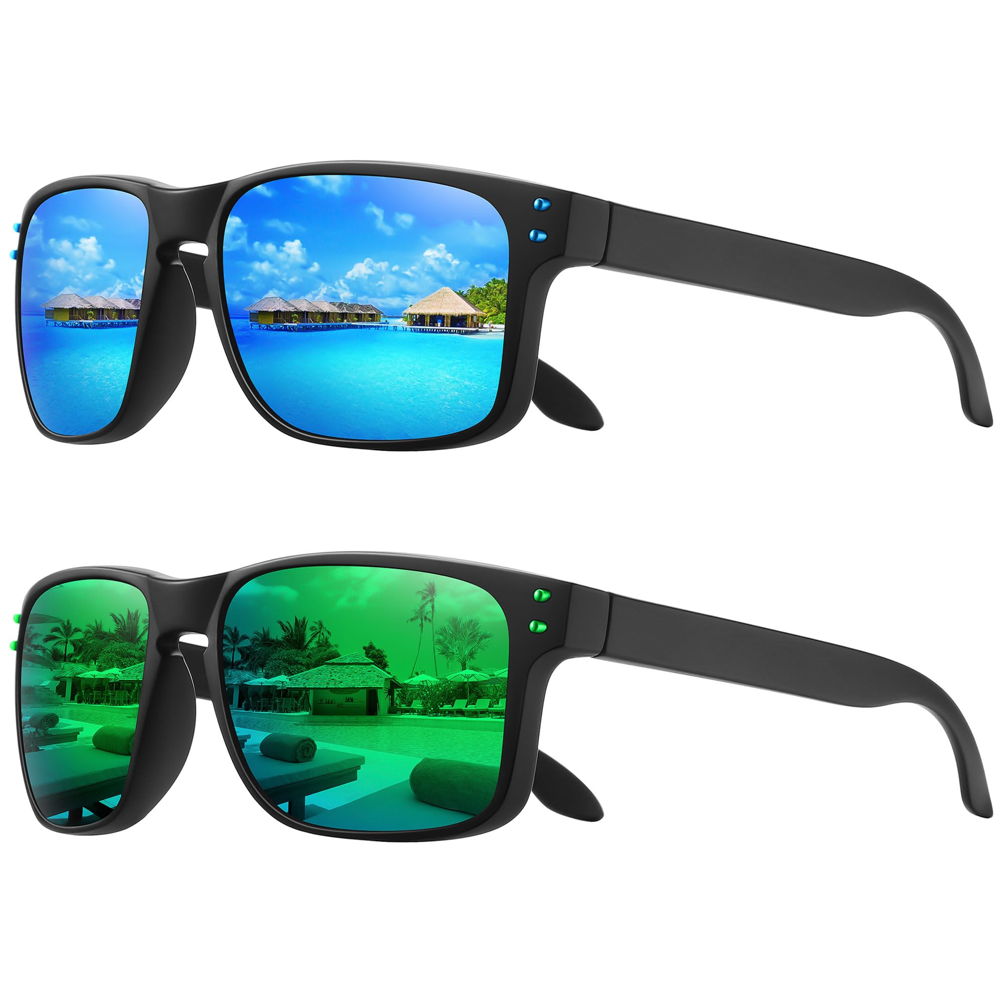 Klassische, quadratische retro-sonnenbrille mit polarisierten gläsern, metallnieten, unisex, zum autofahren, angeln, Jahrgang-stil, uv-schutz, strapazierfähig, modisch: Grau