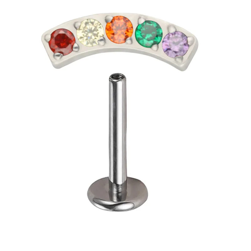 Pendientes de barra curva PIERC de titanio G23, 5 CZ pavimentados, cartílago superior roscado, Labret Stud, Tragus, labio, anillo, joyería para Piercing corporal: Verde / Color dorado