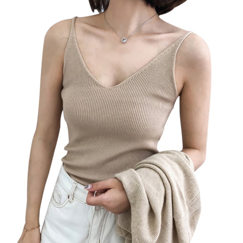 Women Retro V Neck Sleeveless Solid Knitted Tank Top
