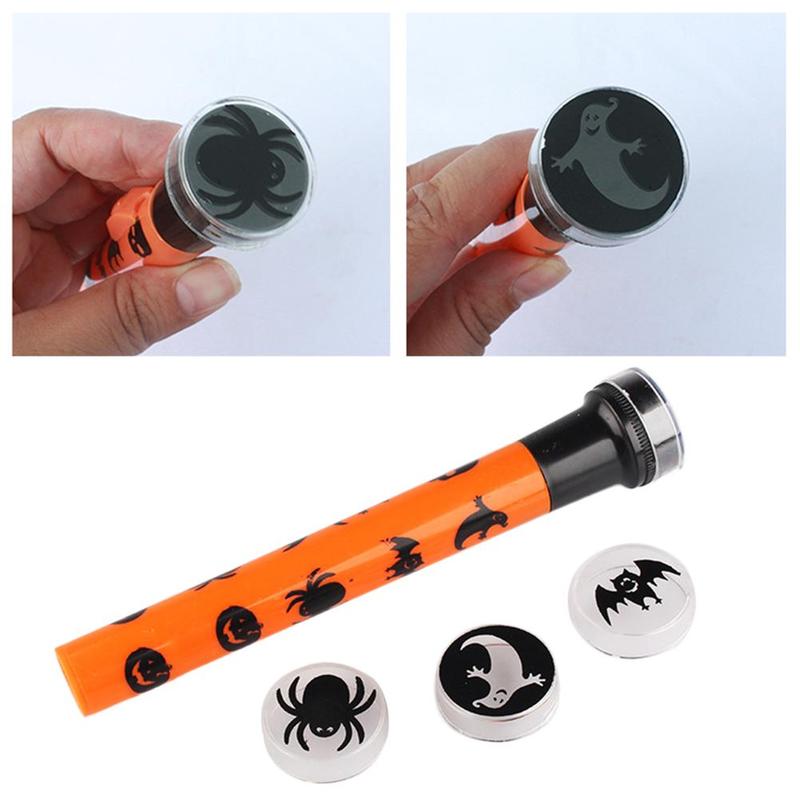 Kids Cartoon Projector Zaklamp Pompoen Led Lichtgevende Pompoen Lamp Speelgoed Met 5 Verschillende Lenzen Halloween Party Speelgoed