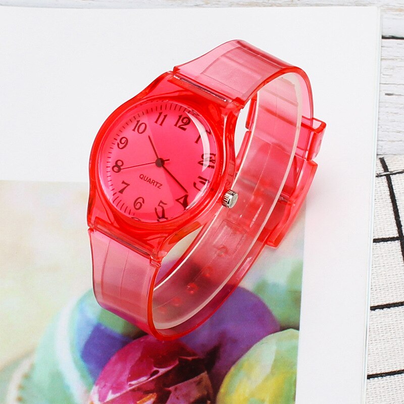 Relojes de pulsera a la para hombre y mujer, relojes de cuarzo informales con banda de plástico transparente de Color caramelo, novedad de