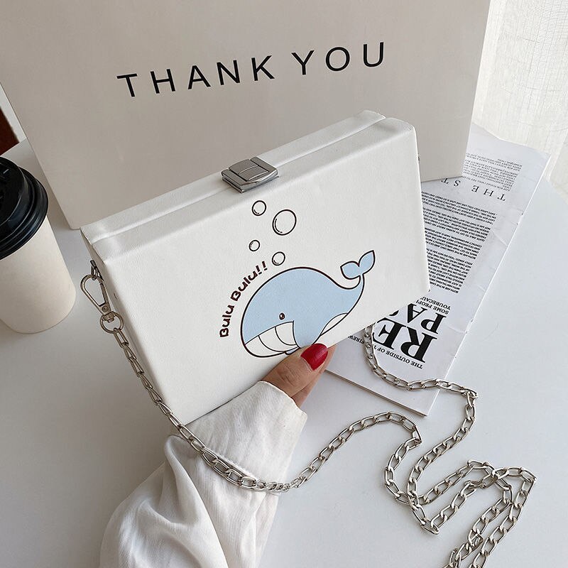 Cute Whale Pu Leather female Flap Clutch Shoulder Bag Crossbody Mini Messenger Bag For Women Bolsa: white A01