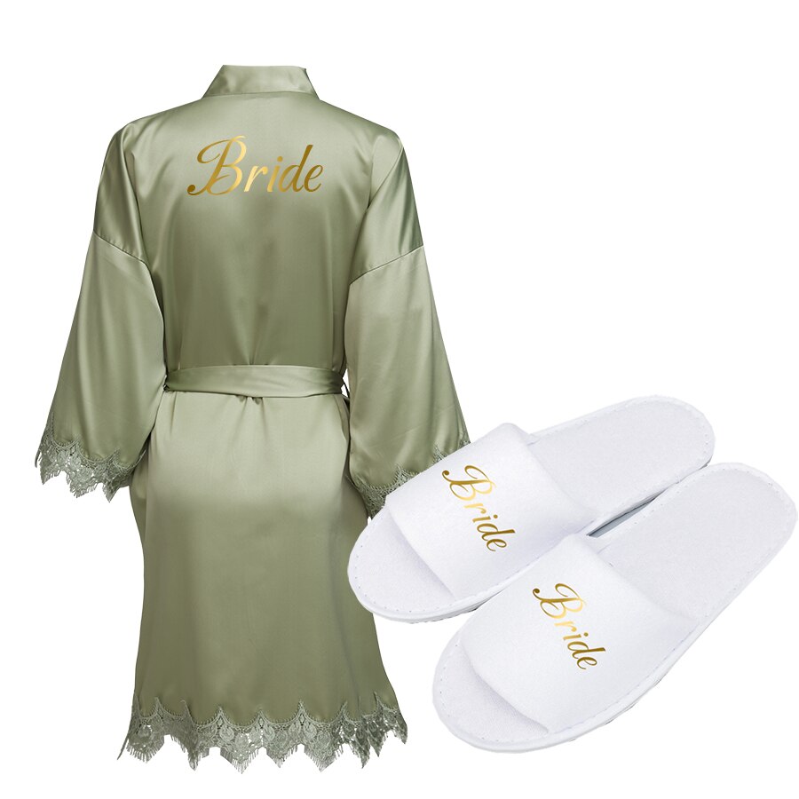 Batas de dama de honor de la novia, bata de seda satinada para boda, de , albornoz blanco: sage green with slip / one size XL