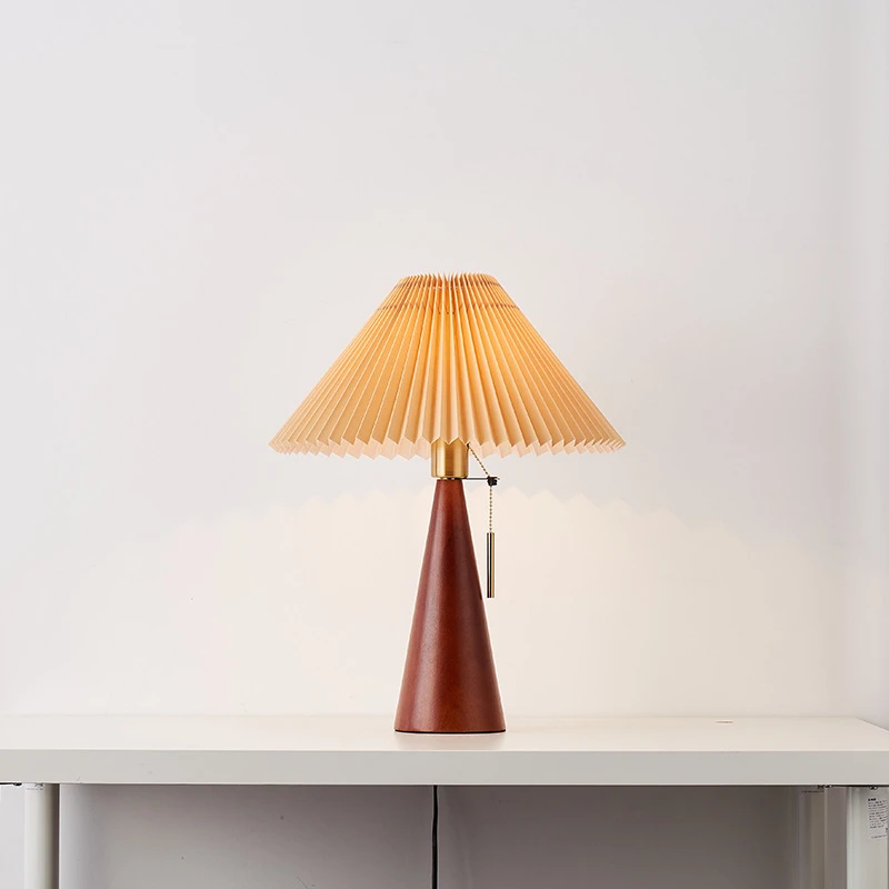 Nordiske retro plisserte bordlamper ledet heltre skrivebordslamper arbeidsrom lesebordlampe til soverom hjemmedekorasjon belysning  e27