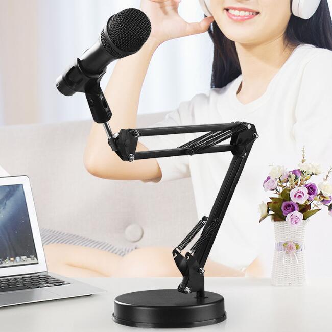 Uitschuifbare Microfoon Houder Tafel Stand Lui Beugel 360 ° Draaibaar Met Klem Flexibele Scharnierende Arm Voor Mobiele Telefoon Mic