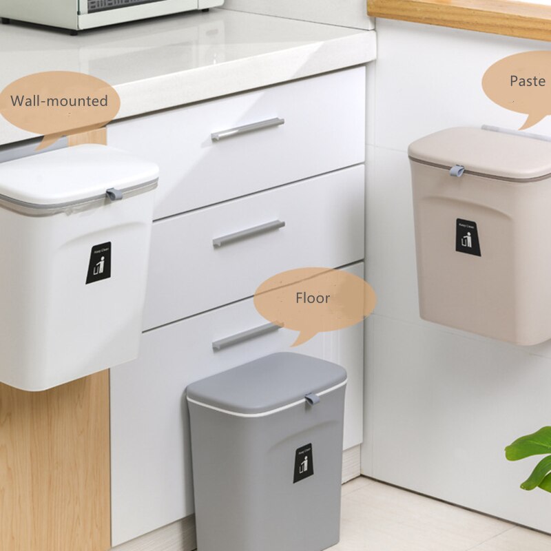 Wall Mounted Trash Can Bin With Lid Waste Bin Kitchen Cabinet Door Hanging Trash Bin Garbage Bin Dustbin Rubbish Waste Container