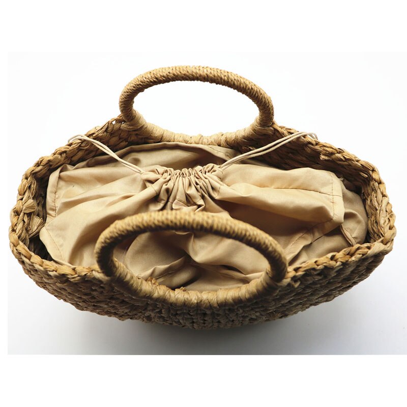 Handmade Bag Women Pompon Beach Weaving Ladies paper Straw Bag Wrapped Beach Bag Moon shaped Bag